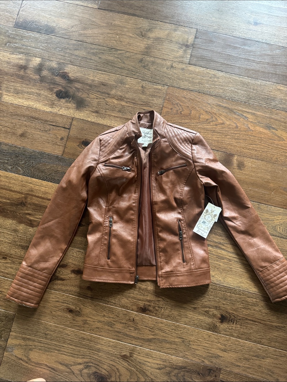 Maralyn & Me Cognac Faux Leather Moto Jacket